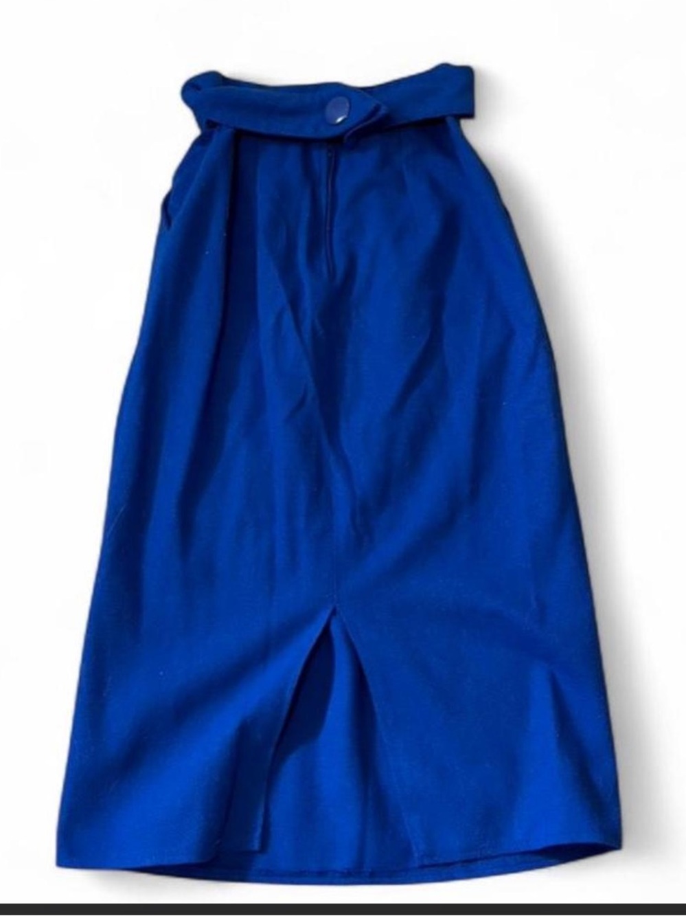 Vintage High-Waist Cobalt Blue Midi Skirt with Front Slit